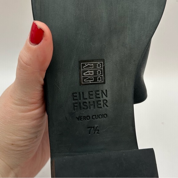 NEW EILEEN FISHER Airy Leather Slide, slip on Thong 
stacked Heel black SZ 7.5 - Picture 7 of 11
